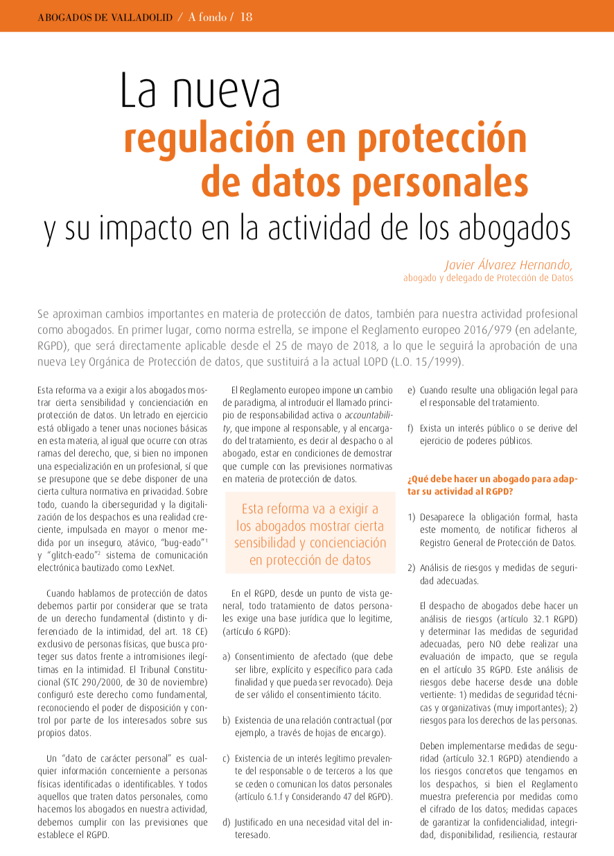 La nueva regulación en protección de datos.